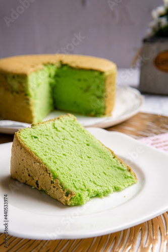 A chiffon cake or kue chiffon (in indonesia) is a very light cake made with vegetable oil, eggs, sugar, flour, baking powder, and flavorings. 