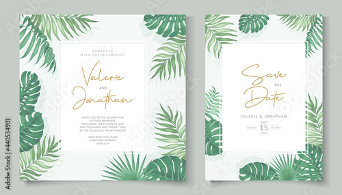 Tropical themed wedding invitation template design