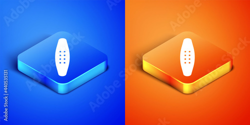 Isometric Nail file pet icon isolated on blue and orange background. Professional treatment at home grooming for pet. Square button. Vector