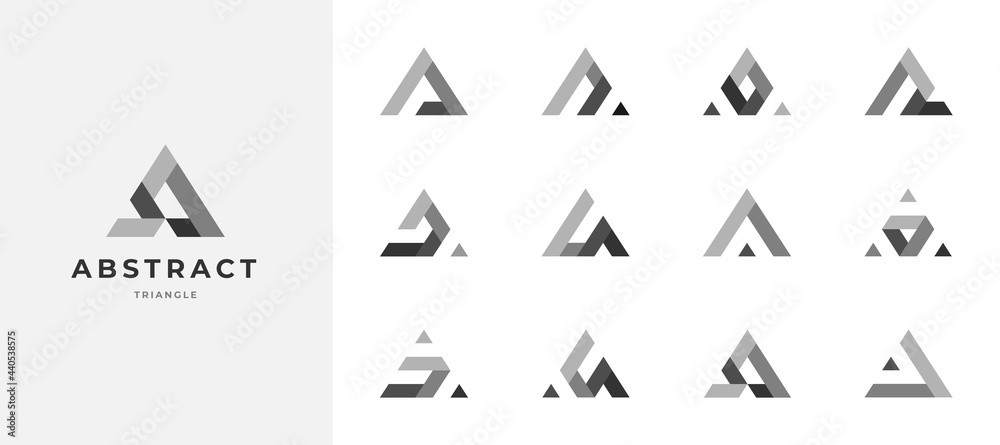 set of abstract triangle grayscale logo design