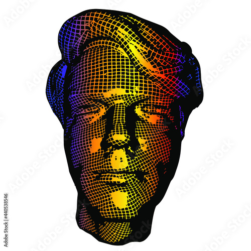 Young man face portrait. 3d greed head vector illustration