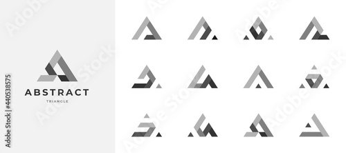 set of abstract triangle grayscale logo design