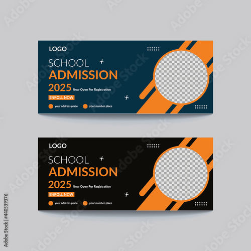 editable School admission banner template for junior and senior high school.Admission Open Flyer Design, Tuition vector landing page template, school web banner



