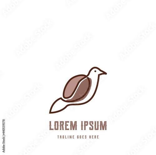 Canary Dove Pigeon Bird with Coffee bean Line Outline Logo Design Vector