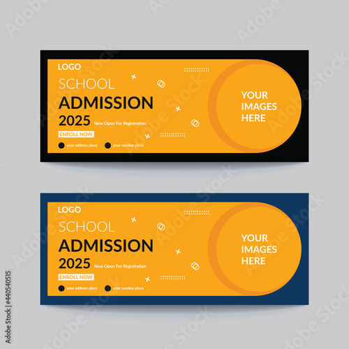 School admission banner template for junior and senior high school.Admission Open Flyer Design, Tuition vector landing page template.black and yellow school new admission social media banner template
