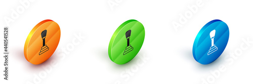 Isometric Gear shifter icon isolated on white background. Manual transmission icon. Circle button. Vector