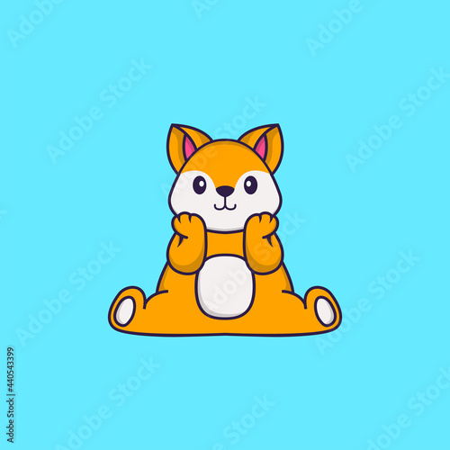 Cute fox is sitting. Animal cartoon concept isolated. Can used for t-shirt, greeting card, invitation card or mascot. Flat Cartoon Style