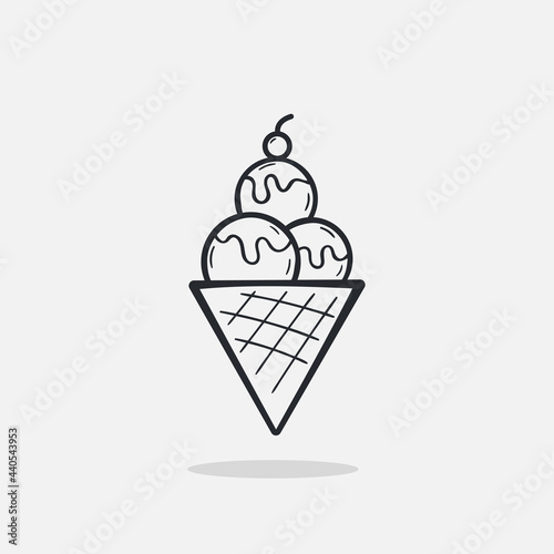 Hand drawn Ice cream icon Design Template. Illustration vector graphic. doodle ice cream print. Perfect for for cafe menu, card, birthday card decoration.