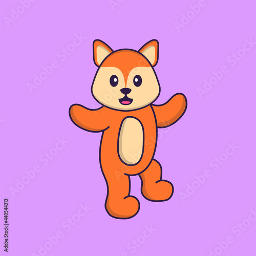 Cute fox is dancing. Animal cartoon concept isolated. Can used for t-shirt, greeting card, invitation card or mascot. Flat Cartoon Style © Turn