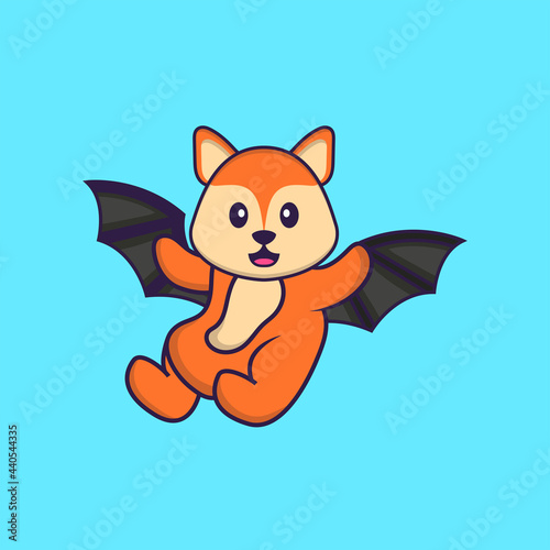 Cute fox is flying with wings. Animal cartoon concept isolated. Can used for t-shirt, greeting card, invitation card or mascot. Flat Cartoon Style