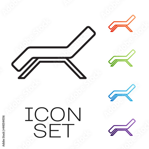 Black line Sunbed icon isolated on white background. Sun lounger. Set icons colorful. Vector