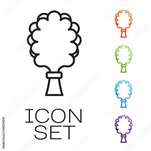Black line Sauna broom icon isolated on white background. Broom from birch twigs, branches for Russian steam bath, sauna, washhouse. Set icons colorful. Vector
