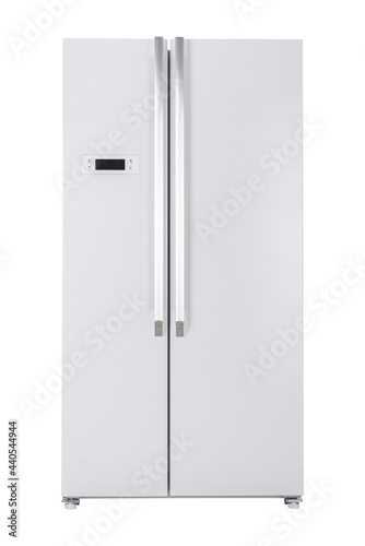 Refrigerator Isolated on White Background. Modern Kitchen and Domestic Major Appliances