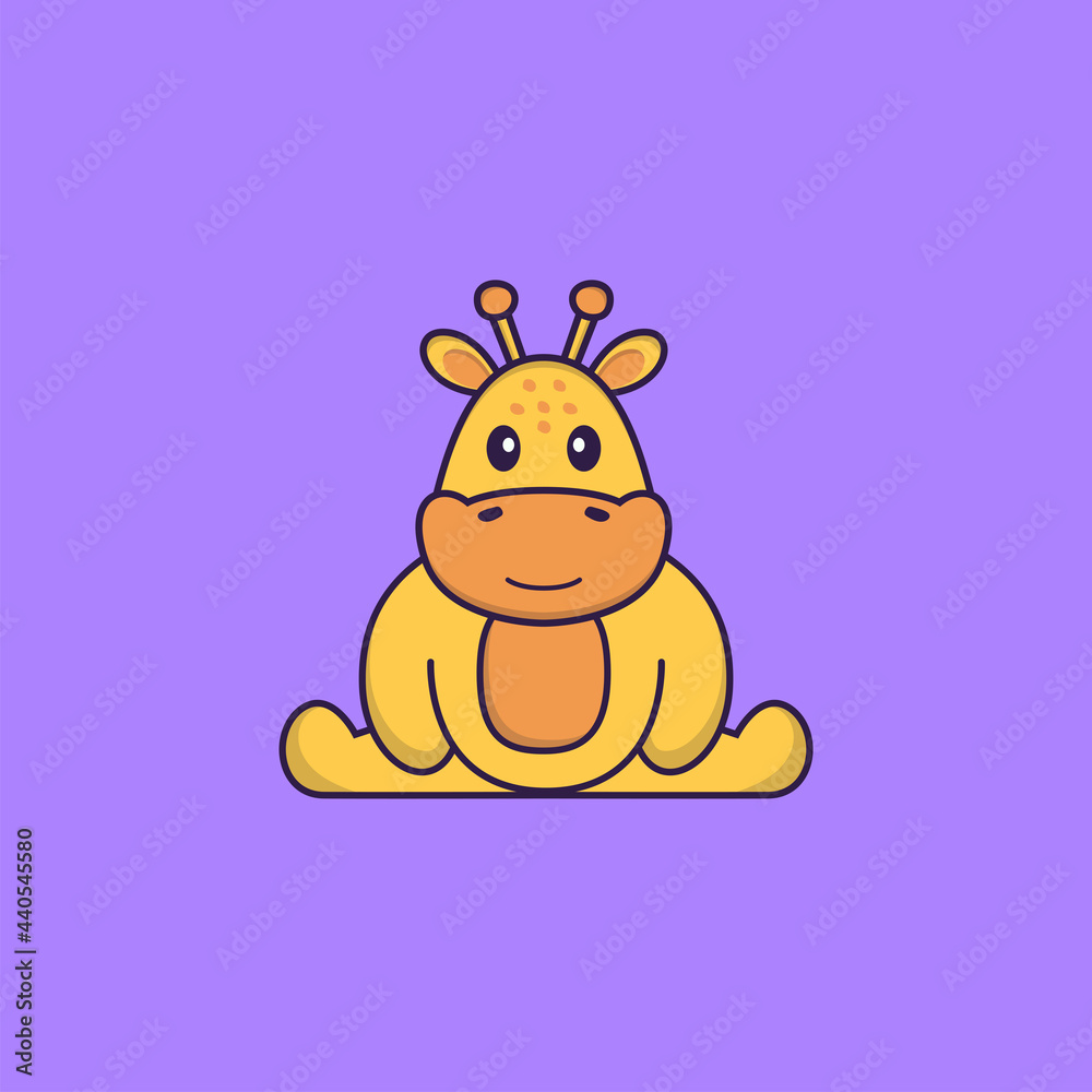 Obraz premium Cute giraffe is sitting. Animal cartoon concept isolated. Can used for t-shirt, greeting card, invitation card or mascot. Flat Cartoon Style