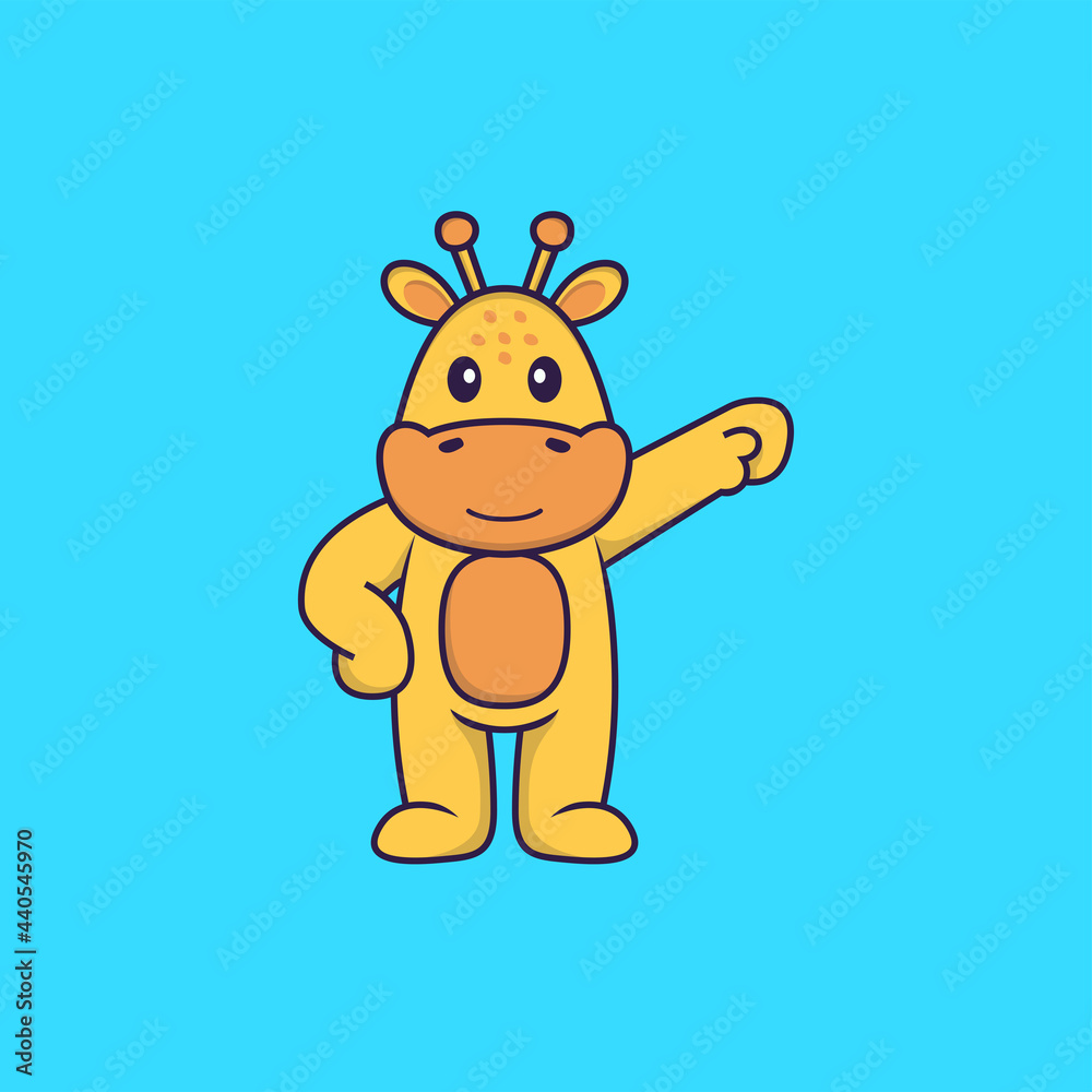 Fototapeta premium Cute giraffe hero. Animal cartoon concept isolated. Can used for t-shirt, greeting card, invitation card or mascot. Flat Cartoon Style