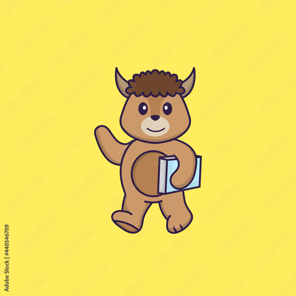 Fototapeta premium Cute sheep holding a book. Animal cartoon concept isolated. Can used for t-shirt, greeting card, invitation card or mascot. Flat Cartoon Style
