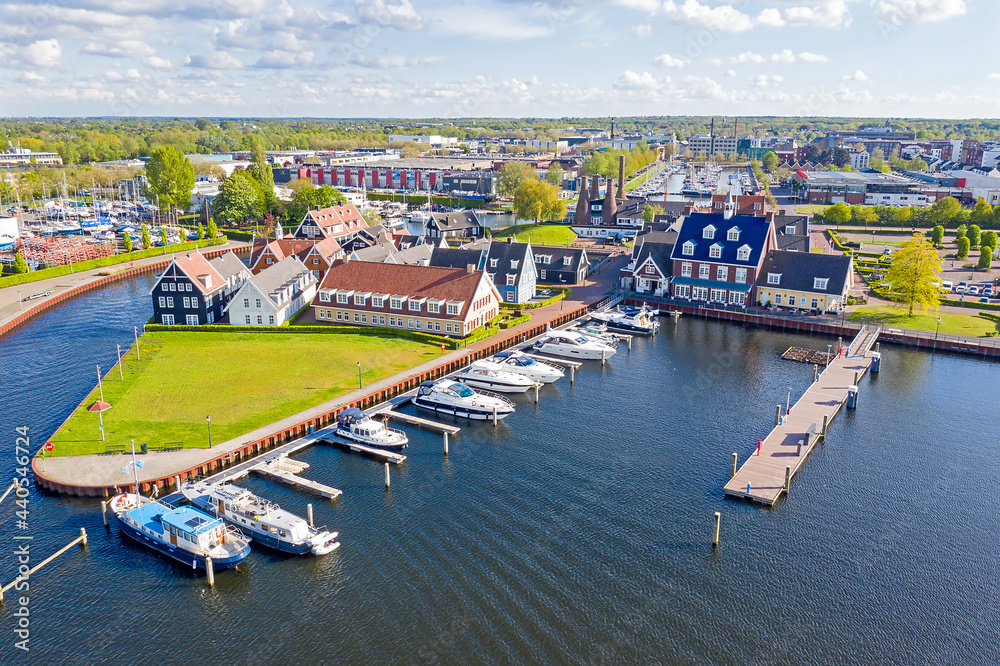 Aerial from the harbor from Huizen in the Netherlands