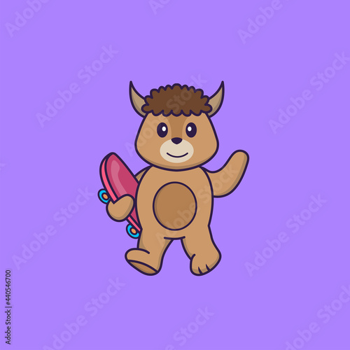Cute sheep holding a skateboard. Animal cartoon concept isolated. Can used for t-shirt  greeting card  invitation card or mascot. Flat Cartoon Style