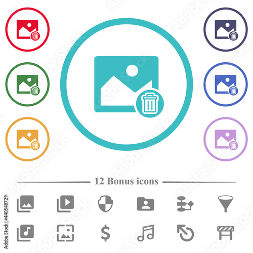 Delete image flat color icons in circle shape outlines