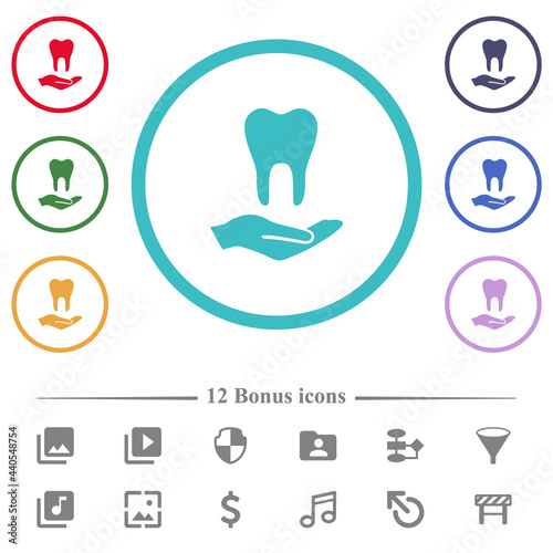 Dental provision flat color icons in circle shape outlines