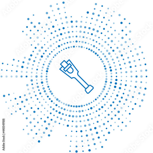 Blue line Prosthesis leg icon isolated on white background. Futuristic concept of bionic leg, robotic mechanical leg. Abstract circle random dots. Vector