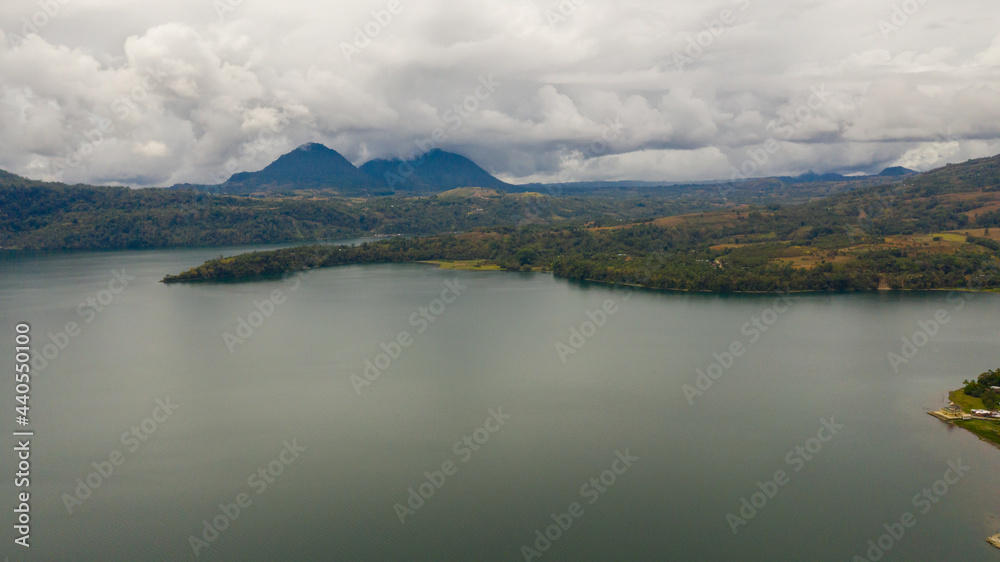 Top view of Lake Lanao surrounded by forest and mountains. Mindanao, Lanao del Sur, Philippines.