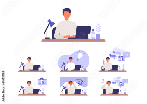 Telecommuting concept. Vector illustration of people having communication via telecommuting system.