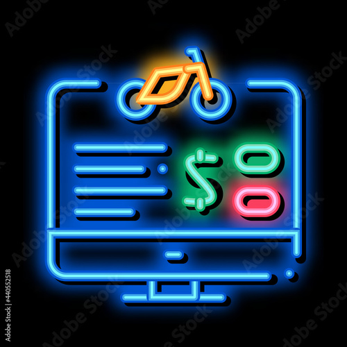 bike sharing services computer option neon light sign vector. Glowing bright icon bike sharing services computer option sign. transparent symbol illustration