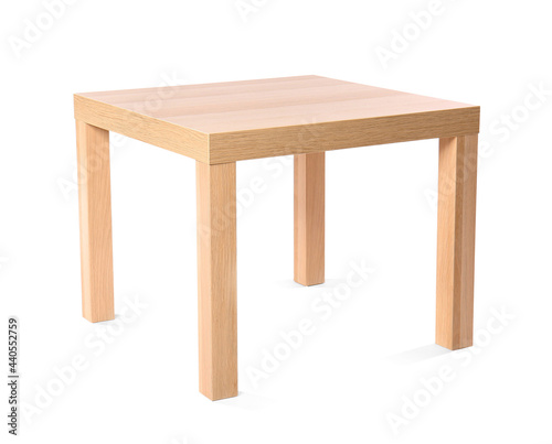 Stylish wooden table on white background