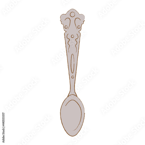 Hand drawn cute teaspoon decorated with ornament, isolated vector illustration on white background