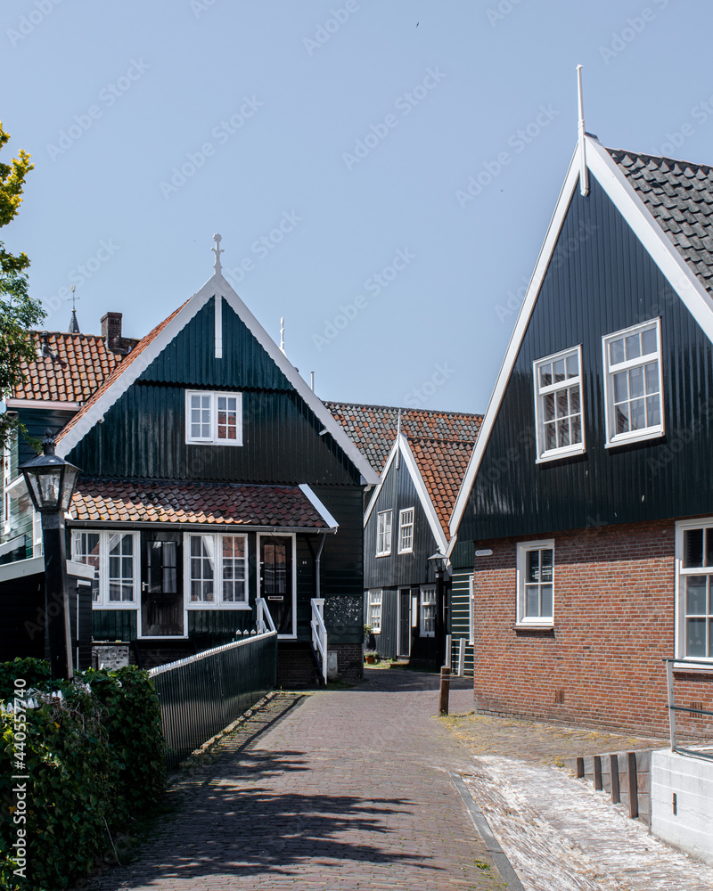 Houses in the typical Dutch fishing village Marken, the Netherlands