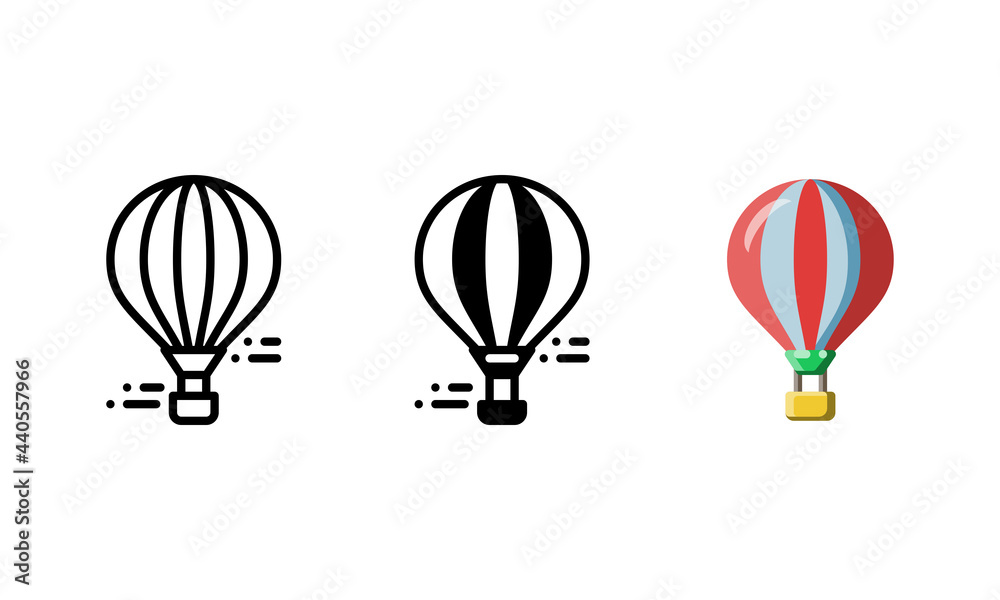 Hot air balloon icon. With outline, glyph, and flat style