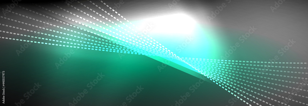Neon shiny color background with light glowing wave line particles. Wallpaper background, design templates for business or technology presentations, internet posters or web brochure covers Neon shiny color background with light glowing wave line particles. Wallpaper background, design templates for business or technology presentations, internet posters or web brochure covers