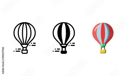Hot air balloon icon. With outline, glyph, and flat style