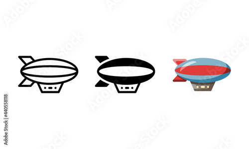 Zeppelin balloon icon. With outline, glyph, and flat style