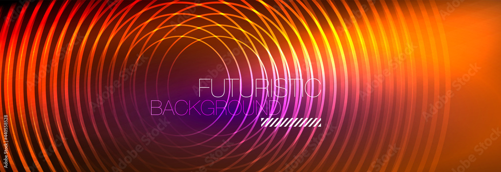 Dark abstract background with glowing neon circles. Trendy layout template for business or technology presentation, internet poster or web brochure cover, wallpaper Dark abstract background with glowing neon circles. Trendy layout template for business or technology presentation, internet poster or web brochure cover, wallpaper