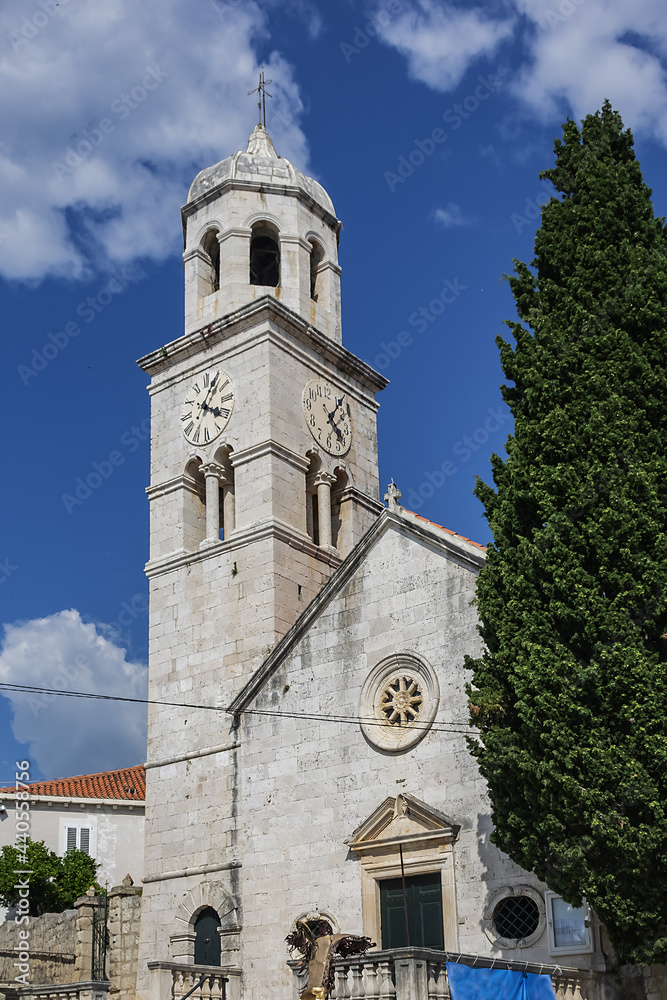 Roman Catholic 15th-century Cavtat Saint Nicholas Church. Cavtat, Dalmatia, Croatia.