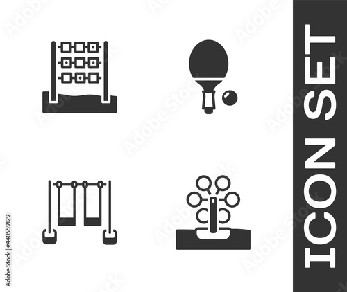 Set Ferris wheel, Tic tac toe game, Double swing and Racket and ball icon. Vector