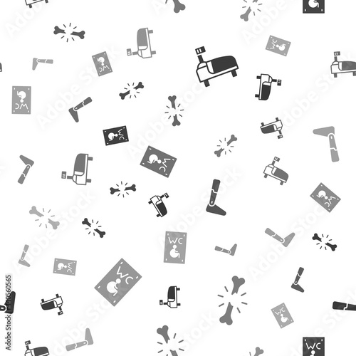 Set Hospital bed, Human broken bone, Prosthesis leg and Separated toilet for disabled on seamless pattern. Vector