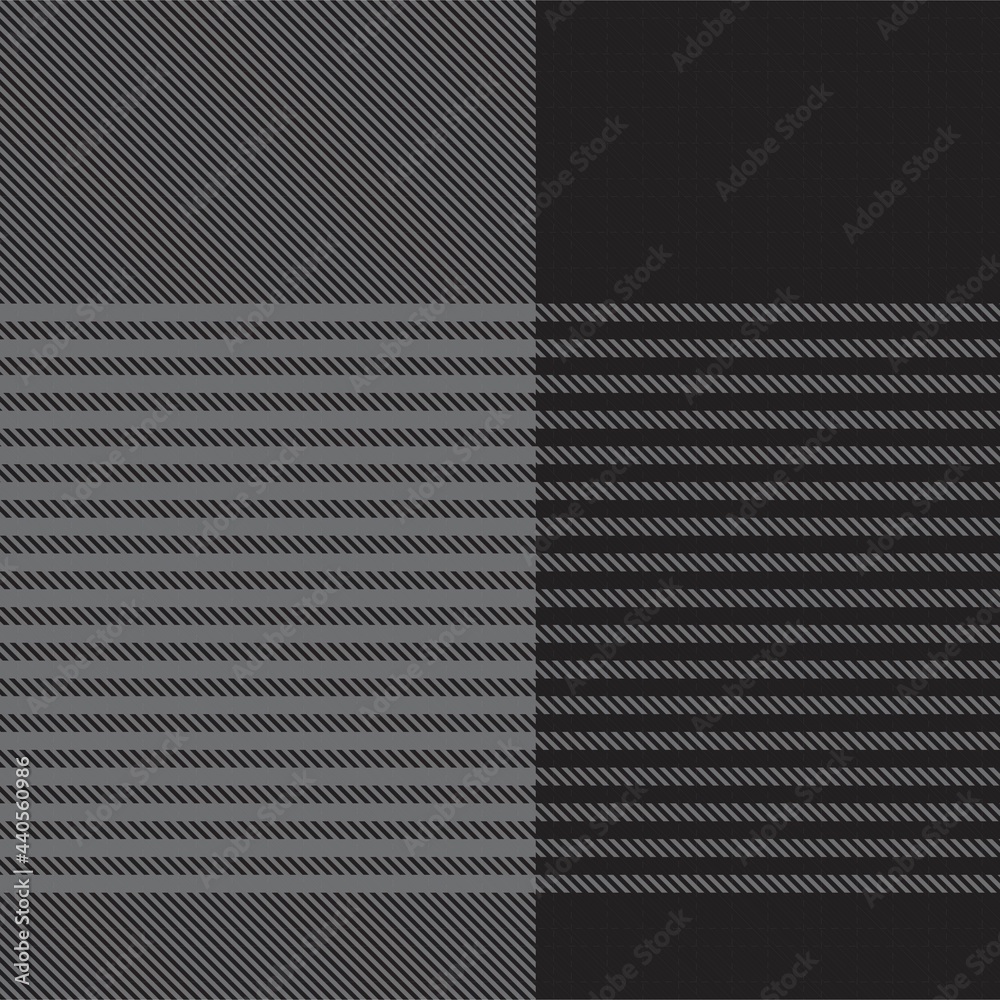 Black and White Asymmetric Plaid textured Seamless Pattern