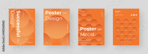 Abstract set Placards, Posters, Flyers, Banner Designs. Colorful illustration on vertical A4 format. 3d geometric shapes. Decorative neumorphism backdrop.