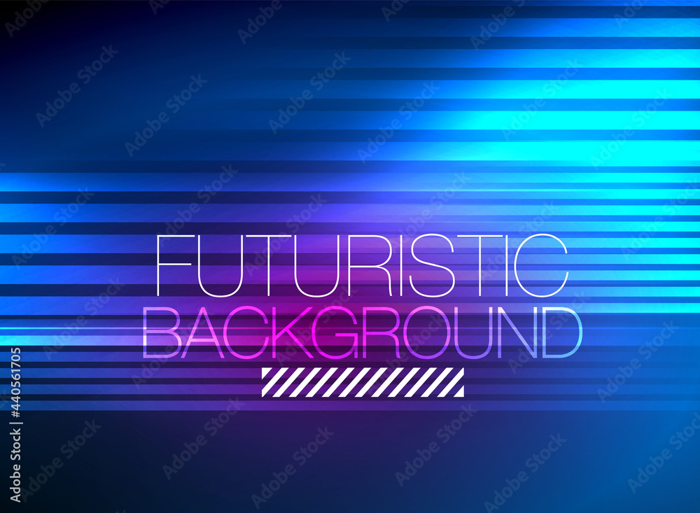 Bright neon color techno abstract background, shiny glowing neon lines in the dark background