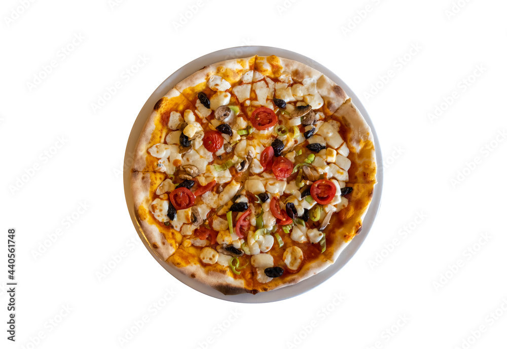 pizza on isolated white background, top view pizza on isolated white background, top view