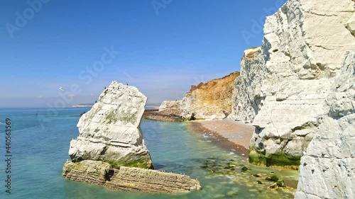 Seven Sisters, white cliffs iconic chalk cliff formation opposite Cuckmere Haven, Sussex, England, UK photo