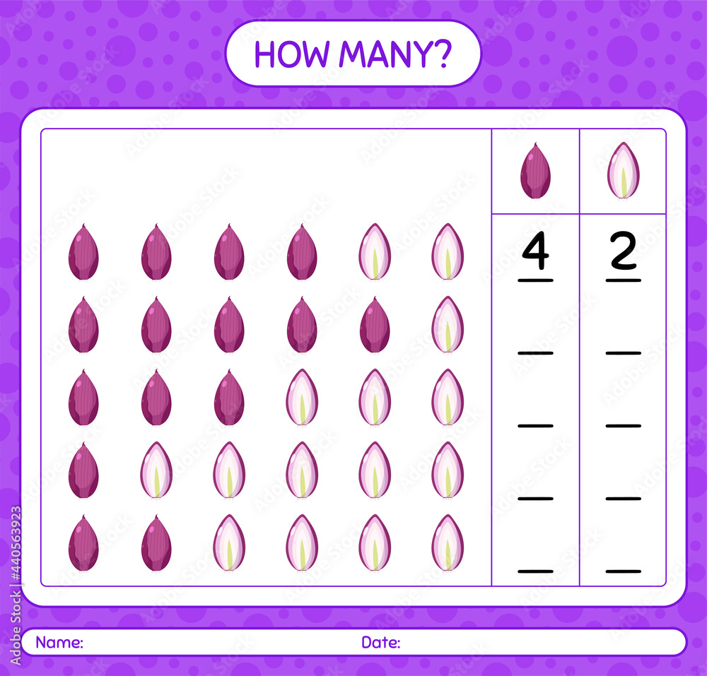 How many counting game with shallots. worksheet for preschool kids, kids activity sheet, printable worksheet How many counting game with shallots. worksheet for preschool kids, kids activity sheet, printable worksheet
