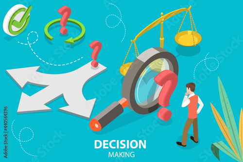 3D Isometric Flat Vector Conceptual Illustration of Decision Making, Choosing the Right Solution