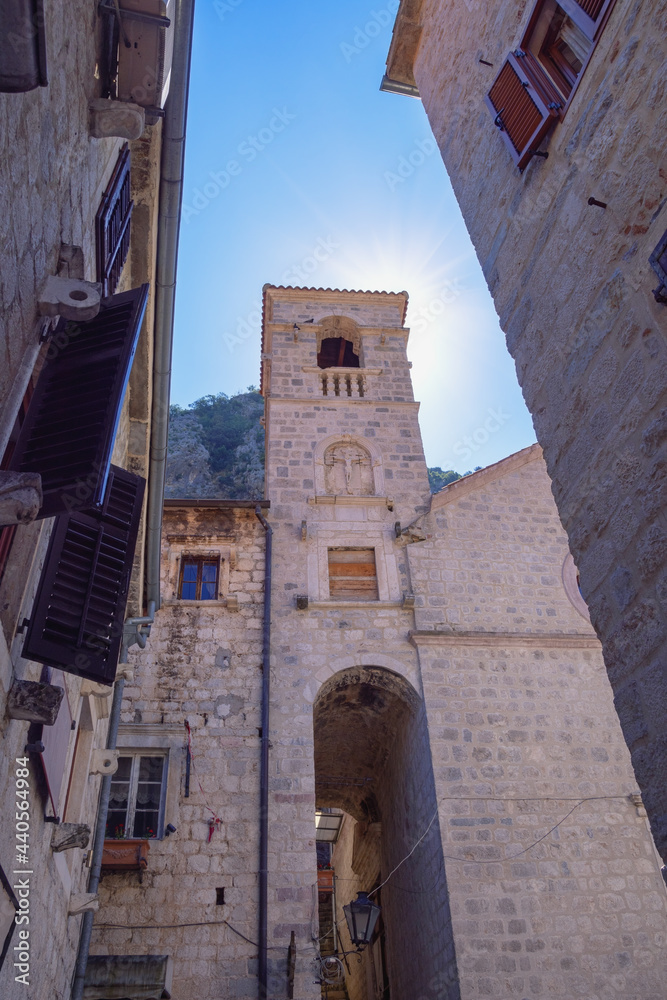 Montenegro. Old Town of Kotor. View of St. Francis Monastery Tower Montenegro. Old Town of Kotor. View of St. Francis Monastery Tower