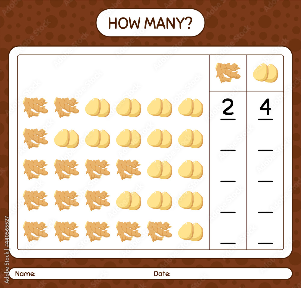 How many counting game with ginger. worksheet for preschool kids, kids activity sheet, printable worksheet