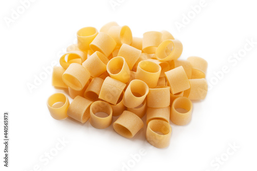 Mezzi paccheri, pasta tradizionale della cucina Italiana isolata su fondo bianco  photo