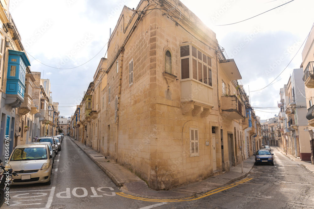 Typical Narrow Streets with Colorful Balconies in Sliema , Malta